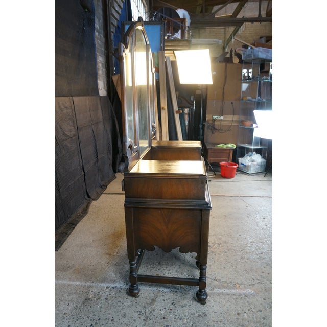 Antique Jacobean Gothic American Walnut Vanity Dressing Table Tri Fold Mirror For Sale - Image 13 of 18