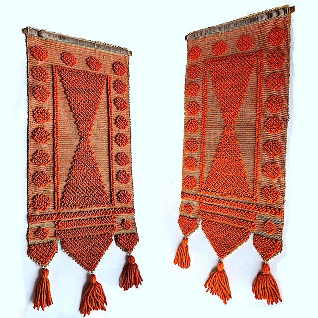 Mid-Century Modern 1970s Wool on Jute Wall Hanging With Tassels For Sale - Image 3 of 14