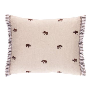 Schumacher x Marie-Chantal Buffalo Embroidered 16" Lumbar Pillow in Natural For Sale