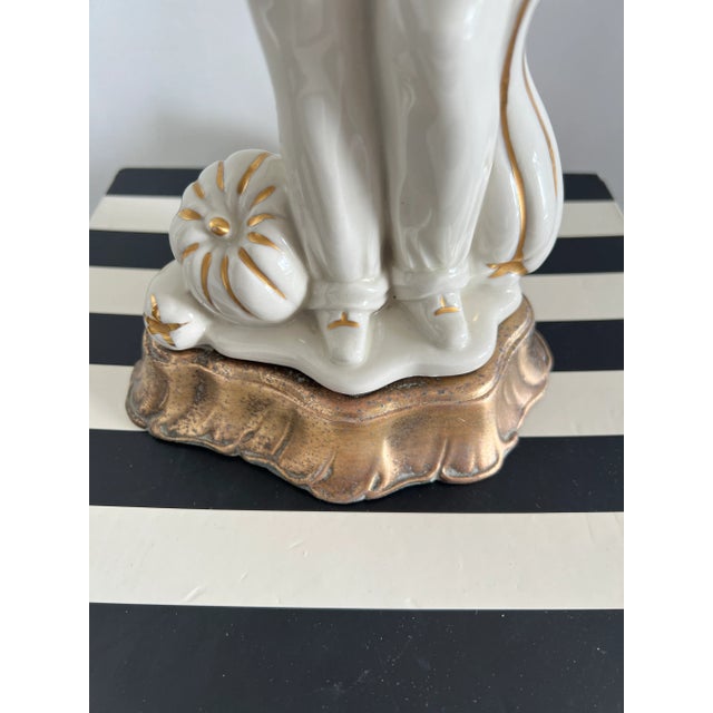 Gold 1930s Revival Style White & Gold Porcelain Male Figural Table Lamp For Sale - Image 8 of 10
