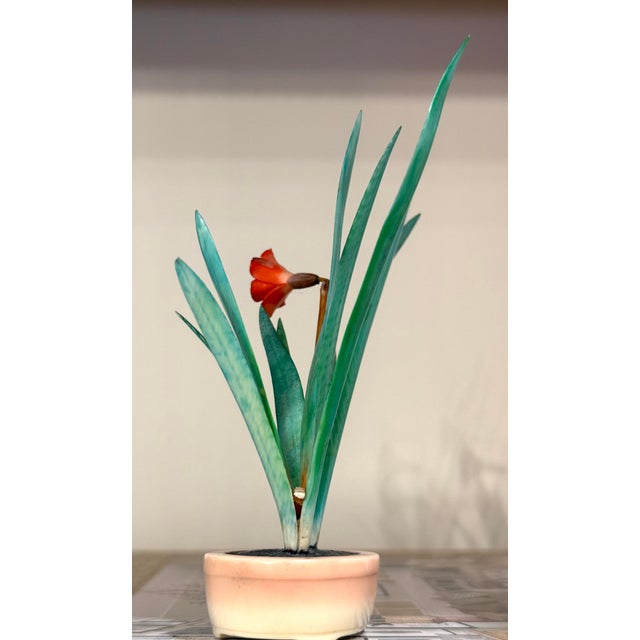 Vintage Japanese Carved Polychrome Potted Flower For Sale - Image 10 of 10