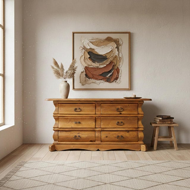 Spanish Revival Vintage Rustic Modern Solid Pine Handcrafted Six-Drawer Dresser With Natural Patina For Sale - Image 3 of 18