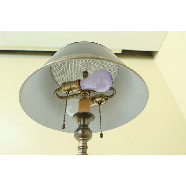 1990s 1990s Brass Dolphin Design Table Lamp W/ Toleware Shade For Sale - Image 5 of 10