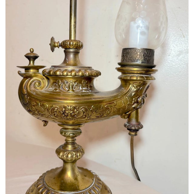 19th Century Antique Ornate Wild & Wessel Bronze Glass Harvard Electric Student Desk Lamp For Sale - Image 5 of 15