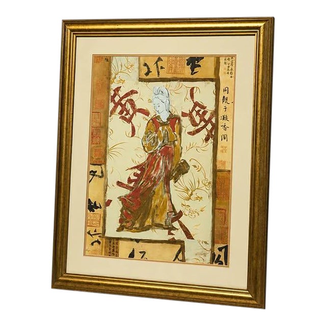 Asian-Inspired Figure Wall Art With Calligraphy Details For Sale
