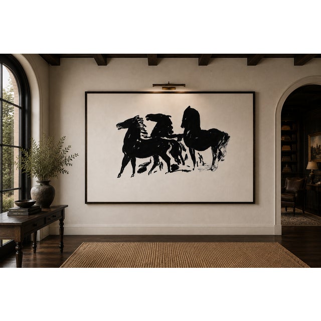 Contemporary Black Horses Art Print, Vintage Equine Drawing Reproduction, 36" X 24" For Sale - Image 3 of 8