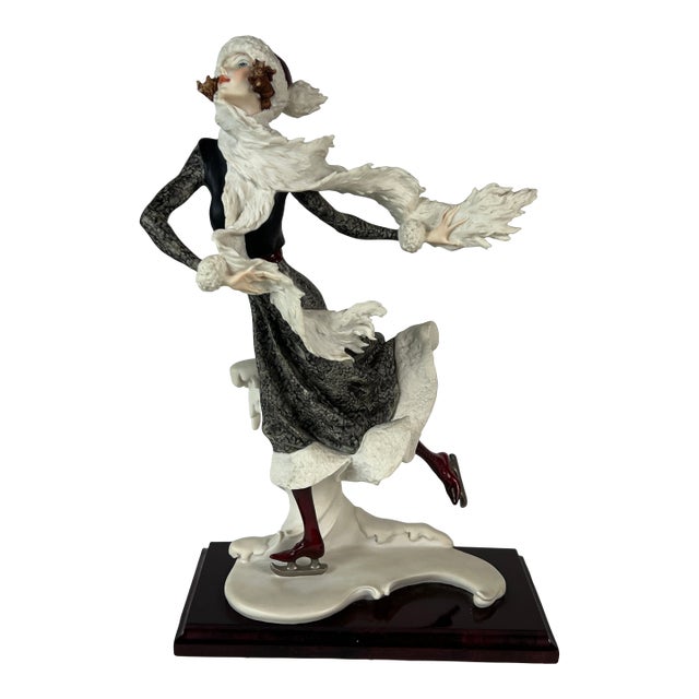 1980s Giuseppe Armani Signed Italian Sculpture “Skating Girl -Winter” For Sale