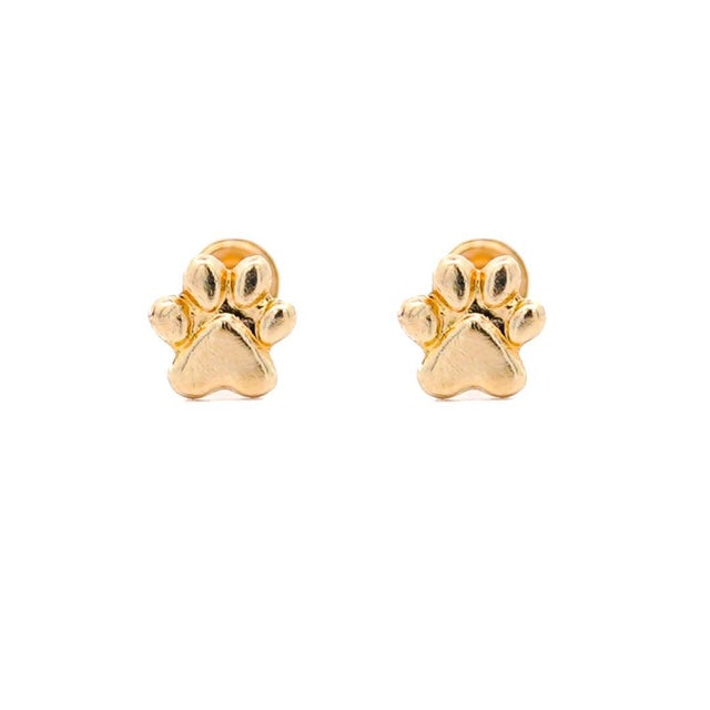 14k Solid Gold Dog Paw Stud Earrings on Screw Back - 2 Pieces For Sale In Miami - Image 6 of 9