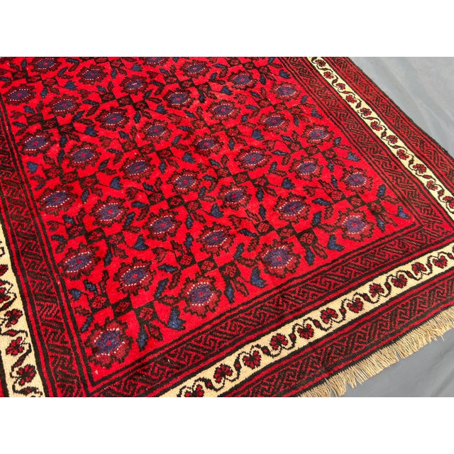 Textile Vintage Afghan Hand-Knotted Baluchi Rug Floral Medallion Design Persian Style Rug For Sale - Image 7 of 13