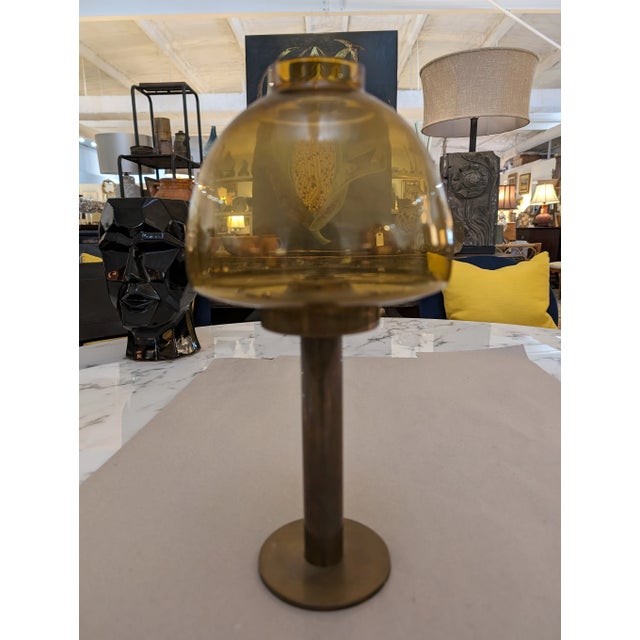 Glass Hans Agne Jakobsson Hurricane Brass Candle Holder L102/32 Markaryd Sweden, 1960s For Sale - Image 7 of 11