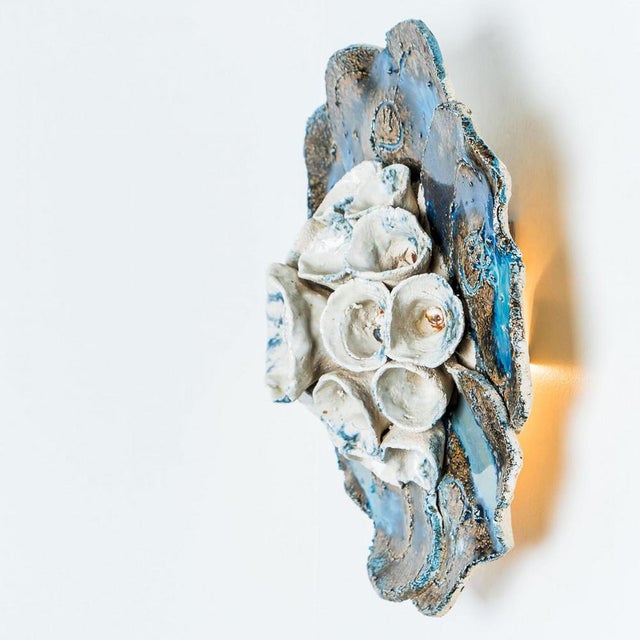 Blue Vintage Danish Floral Ceramic Wall Light, 1970 For Sale - Image 8 of 18