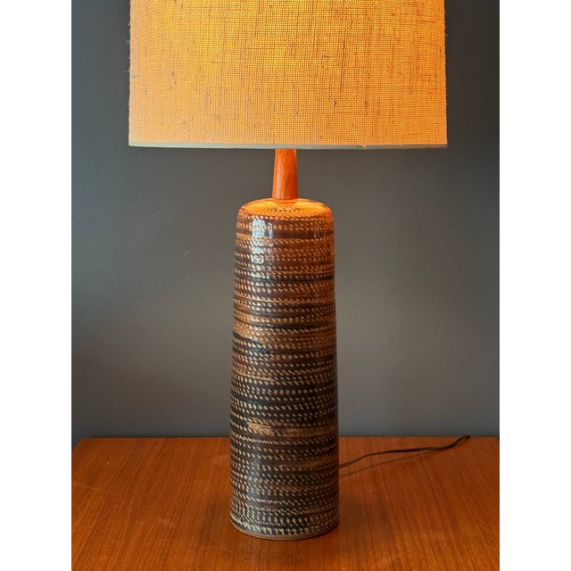 Table lamp by Jane and Gordon Martz for Marshall Studios. Unique glaze with incised detail.