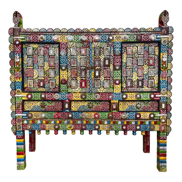 Vintage 1950 Indian Boho Colorful Damchiya Chest For Sale
