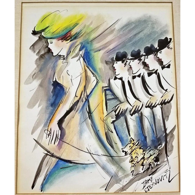 Modern 1970s Parisian Period Original Watercolor Painting by Zamy Steynovitz, Framed For Sale - Image 3 of 11