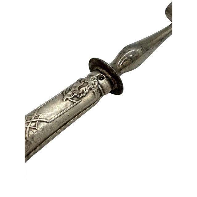 Silver 1890's French Neoclassic Repoussé Sterling Silver Serving Meat Fork and Knife For Sale - Image 8 of 9