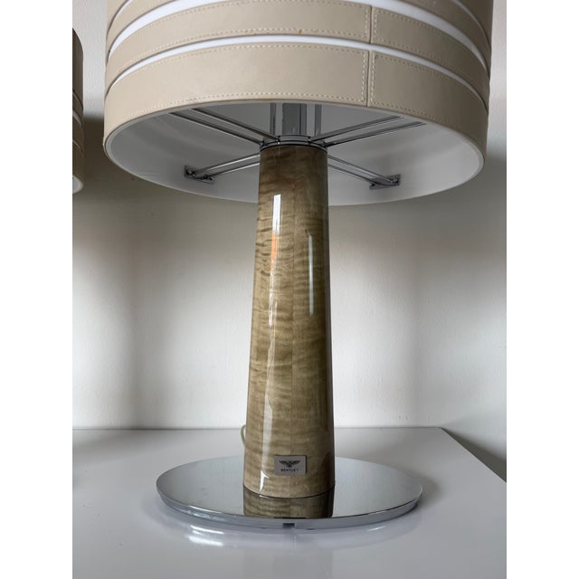 Contemporary Bentley Home “Morpeth” Italian Luxury Leather & Burl Wood Table Lamps - A Pair For Sale - Image 3 of 12