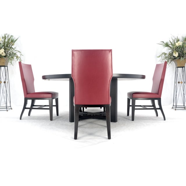 Holly Hunt Large 6' Diameter Round Ebonized Table Oak 4 Chairs Dining Set - 5 Piece Set For Sale - Image 12 of 12