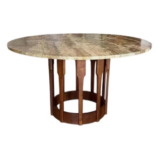 1960s Travertine and Walnut Dining Table by John Keal for Brown Saltman For Sale