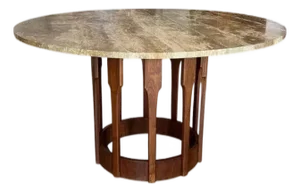 1960s Travertine and Walnut Dining Table by John Keal for Brown Saltman