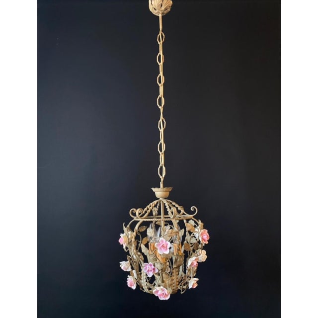 Antique Iron and Porcelain Chandelier, 1960s For Sale - Image 3 of 17