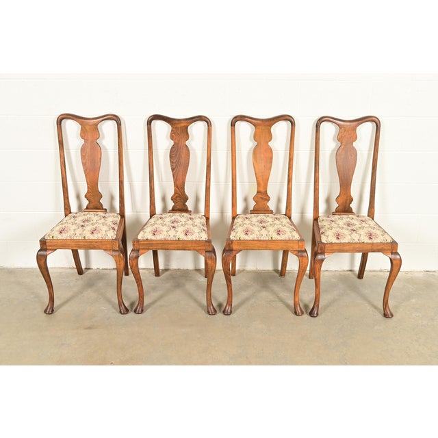 Baker Furniture Style Queen Anne Solid Oak Side Chairs or Dining Chairs, Pair For Sale - Image 11 of 12