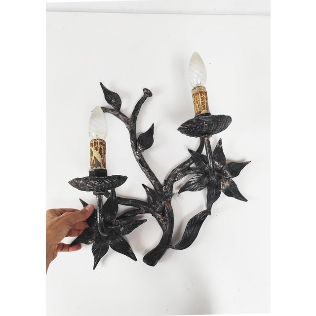 Metal Brutalist Spanish Wrought Iron Wall Sconce, 1950 For Sale - Image 7 of 10