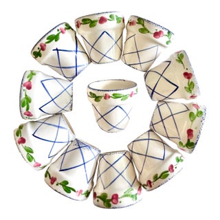 Flower Pot Ceramic Napkin Rings, Set of 11 For Sale