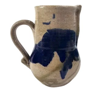 Late 20th C Studio Art Pottery Pitcher – 7” Handcrafted Stoneware, Drip Glaze