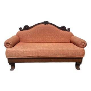 Late 18th Century Victorian Rococo Revival Upholstered Love Seat With Walnut or Mahogany Base. For Sale