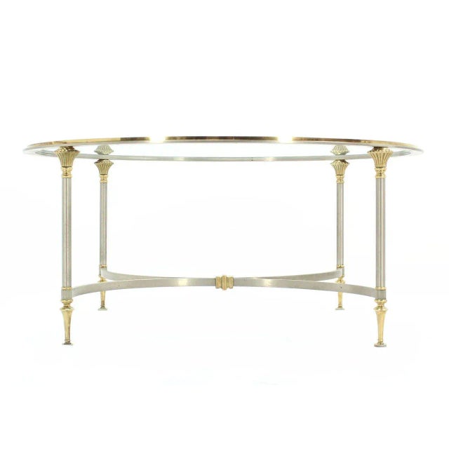 Mid-Century Modern Round Glass Brass and Pewter Coffee Table For Sale - Image 4 of 8