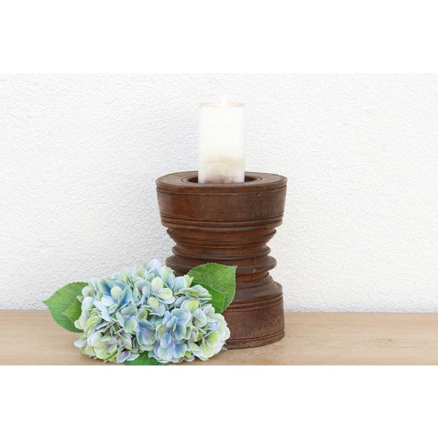 Brown Antique Rice Grinder Candle Holder For Sale - Image 8 of 8