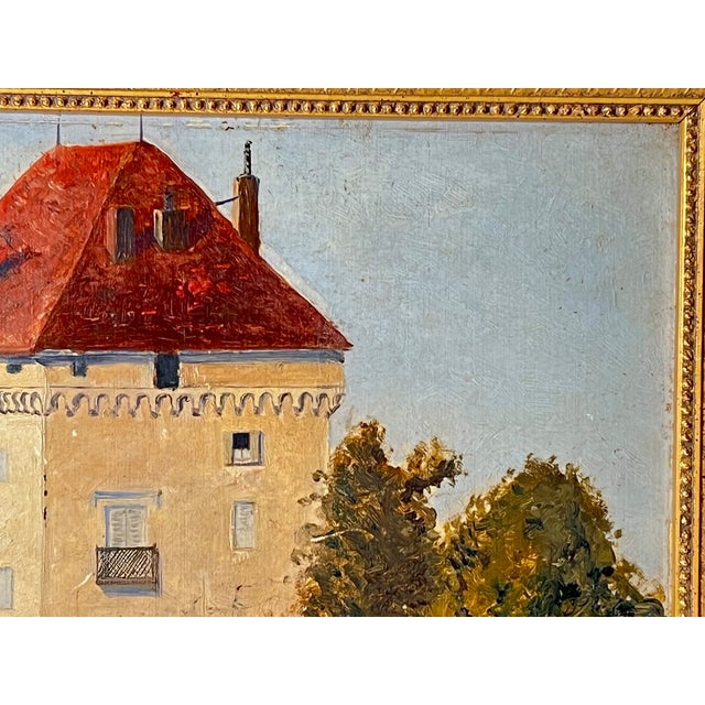 Framed Antique Italian Villa Landscape Oil on Board Painting For Sale - Image 10 of 10