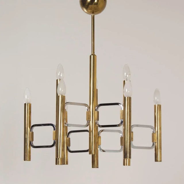 Gold Modulo Series Chandelier by Profili Industria Lampadari, 1970s For Sale - Image 8 of 13
