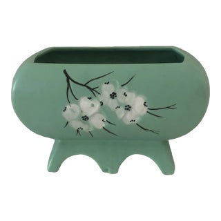 1950s Vintage McCoy Dogwood Green Footed Planter For Sale