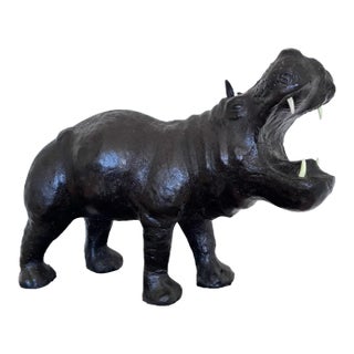 Large Vintage Handcrafted Leather Hippopotamus Statue For Sale