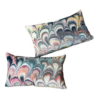 Beata Heuman Oblong Marbleized Pillows- Set of 2 For Sale