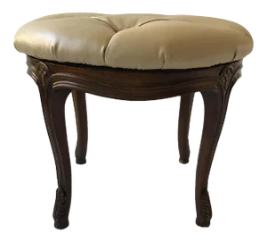French Style Carved Wood Ottoman With Revolving Seat