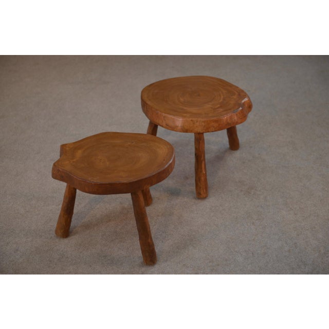 Wood Set of Brutalist Stools in Elm, 1950s For Sale - Image 7 of 8