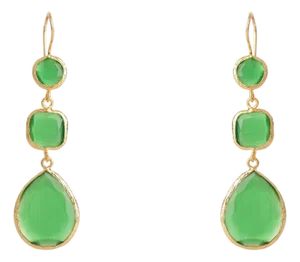 Mystic Green Cat Eye Gold Dangle Earrings, A Pair
