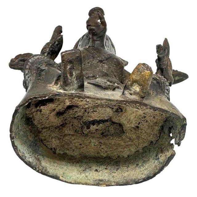 Brown Antique Bronze Ganesha Seated Meditation Four Hands Hindu Ganapati Sculpture For Sale - Image 8 of 10