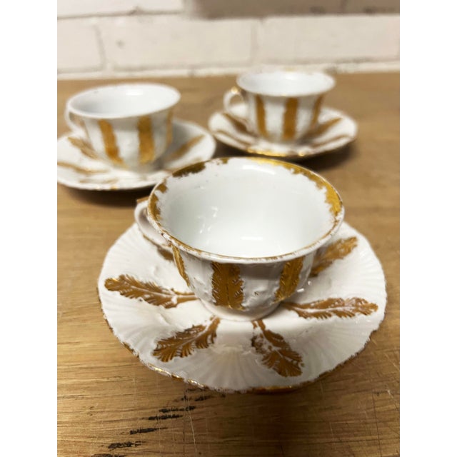 Meissen Porcelain Antique Meissen Acanthus Leaf Espress Demi Tesse 3 Cups/Saucer Sets - 9pcs For Sale - Image 4 of 5