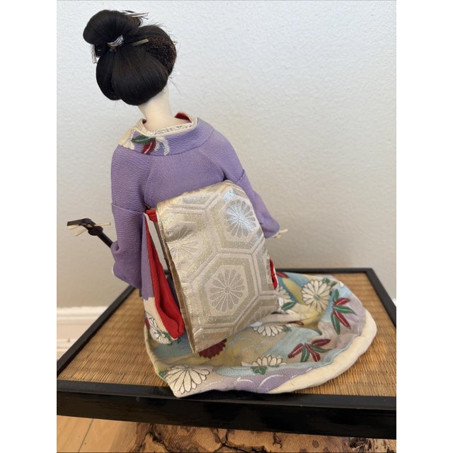 VTG Nishi & Co Japanese Geisha Doll in Ornate Kimono w/ Guitar on Bamboo Stand For Sale In Los Angeles - Image 6 of 9