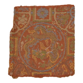 Ancient Chinese Mongol Yuan Dynasty Silk Embroidered Dragon Roundel Textile For Sale