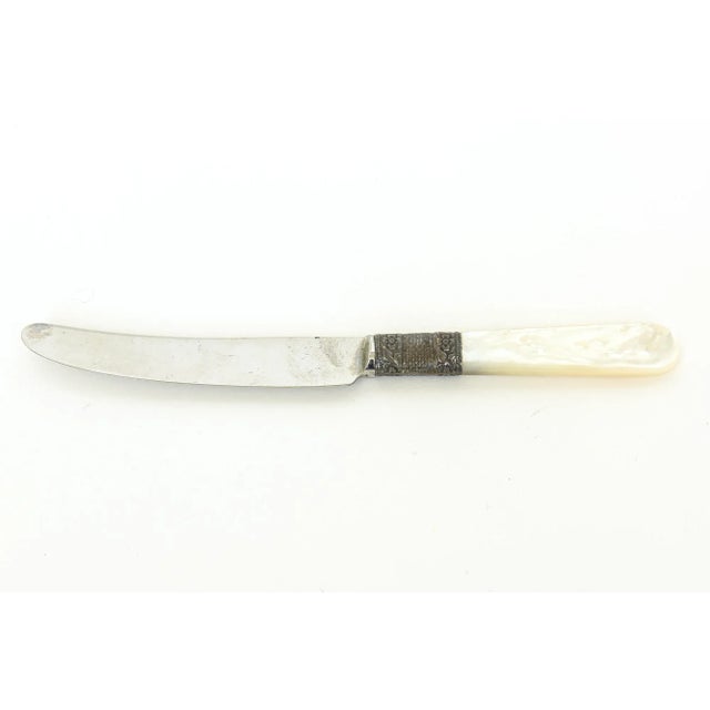 Metal Vintage Genuine Mother of Pearl , Metal and Stainless Steel Appetizer or Cheese Knives Set of 8 For Sale - Image 7 of 12