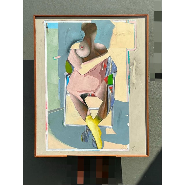 Gray Vintage 1980s Monumental Abstract Figurative Soil on Canvas For Sale - Image 8 of 12