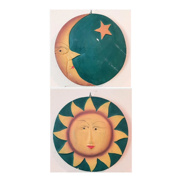 Vintage Mexican Moon and Sun Folk Wall Art Plaque For Sale