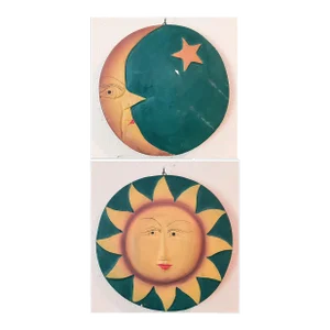 Vintage Mexican Moon and Sun Folk Wall Art Plaque