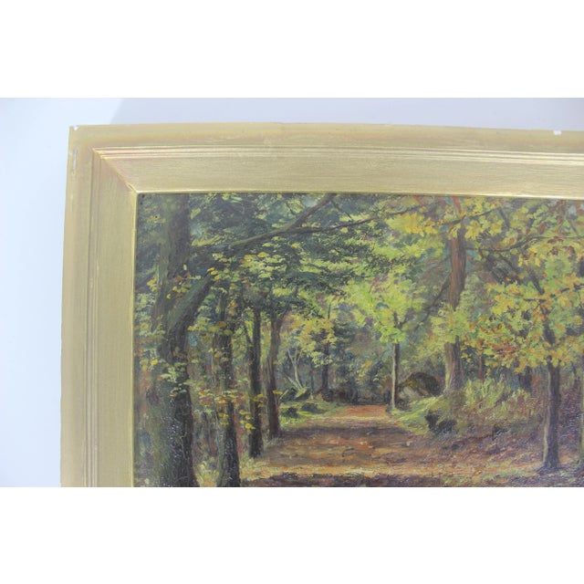 Antique Signed Oil Painting Impressionist Fall Landscape With Trees and Laneway For Sale - Image 11 of 11