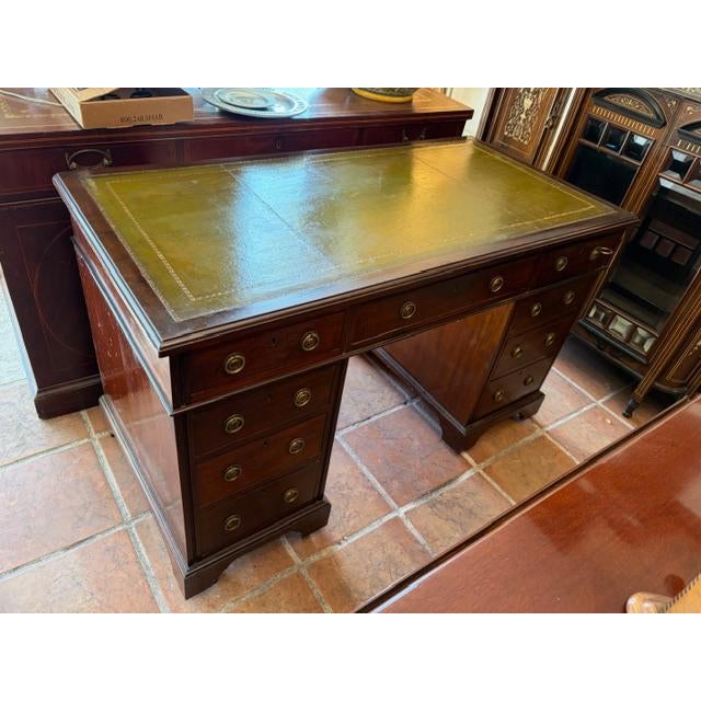 Late 19th Century English Antique Victorian Mahogany Twin Pedestal Writing Desk, 1890 For Sale - Image 5 of 9