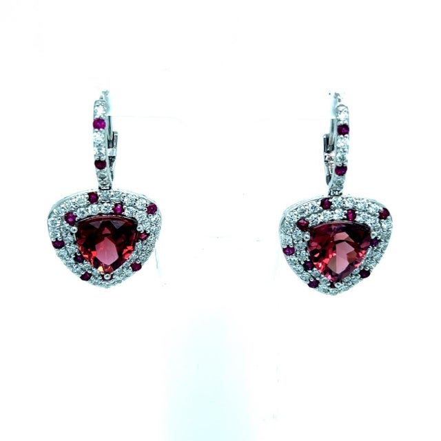 2010s Natural Tourmaline Ruby Diamond Dangle Earrings 14k WG 10.53 TCW Certified For Sale - Image 5 of 18
